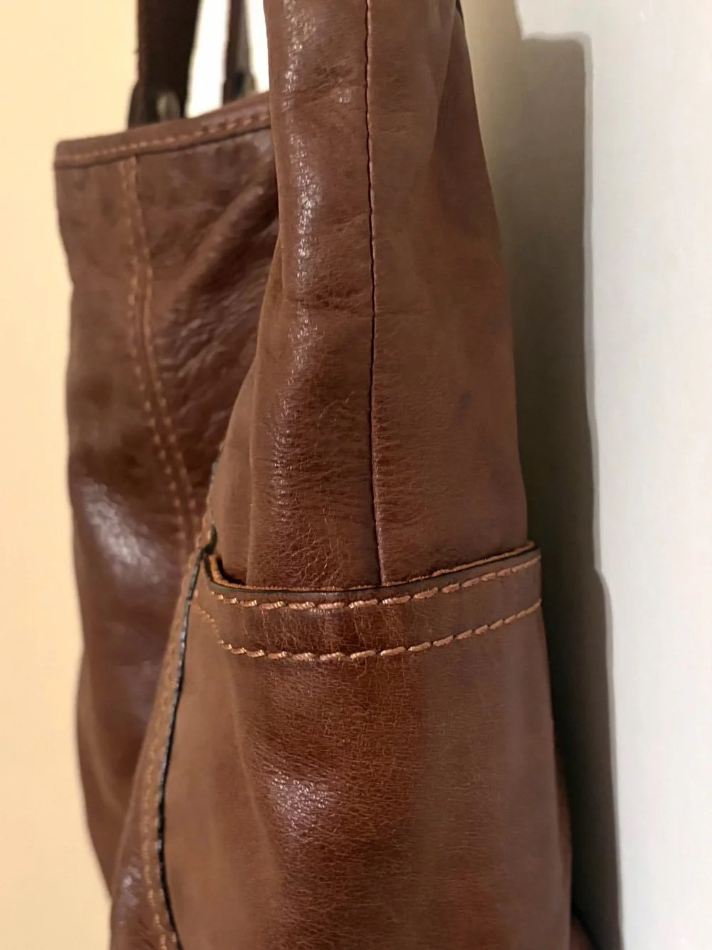 Fossil Brown Leather Shoulder Tote Bag Large Double Handle